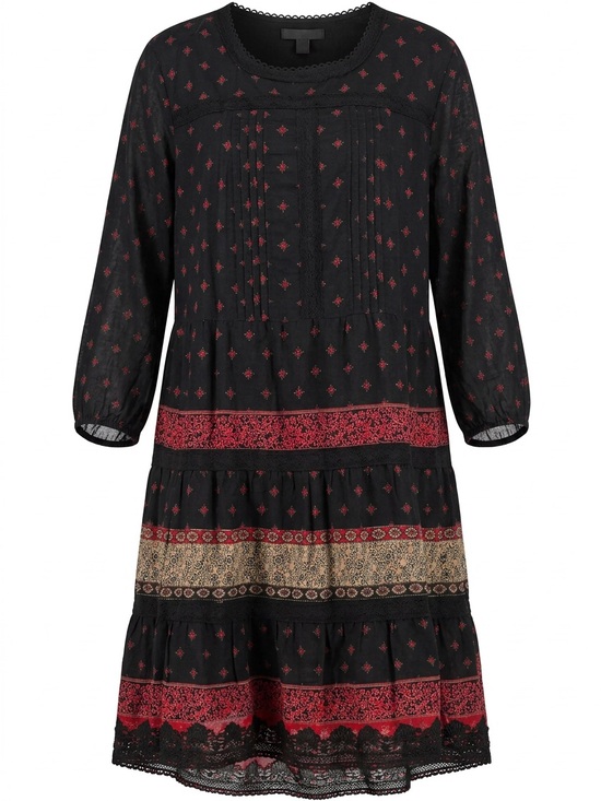 J. Jill Dresses & Skirts - J. Jill Black Tiered Dress with Red and Tan Border Print